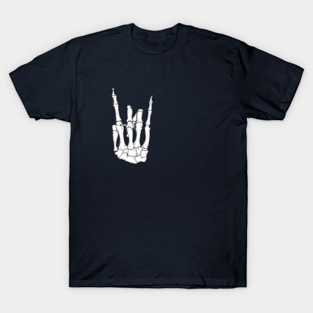 Rock Skeleton Hand Sign T-Shirt by SleepyWheat